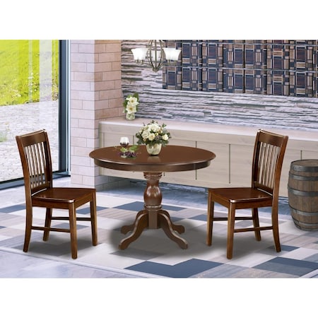 East West Furniture 3 Piece Hartland Modern Dining Table Set - Mahogany HBNF3-MAH-W